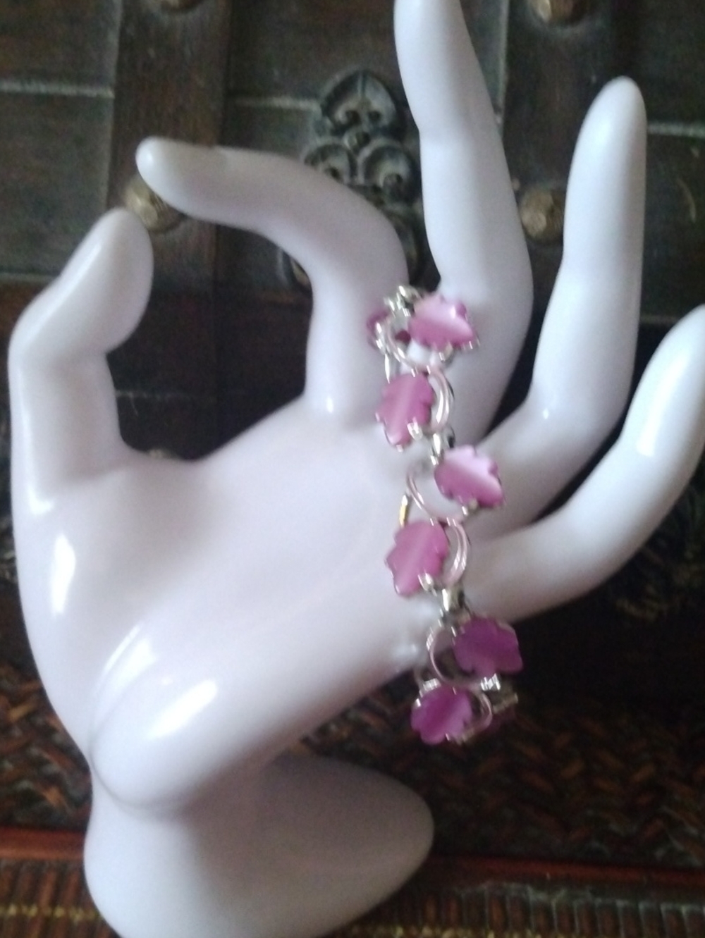 Pink Floral Link Bracelet - Women Jewelry Vintage